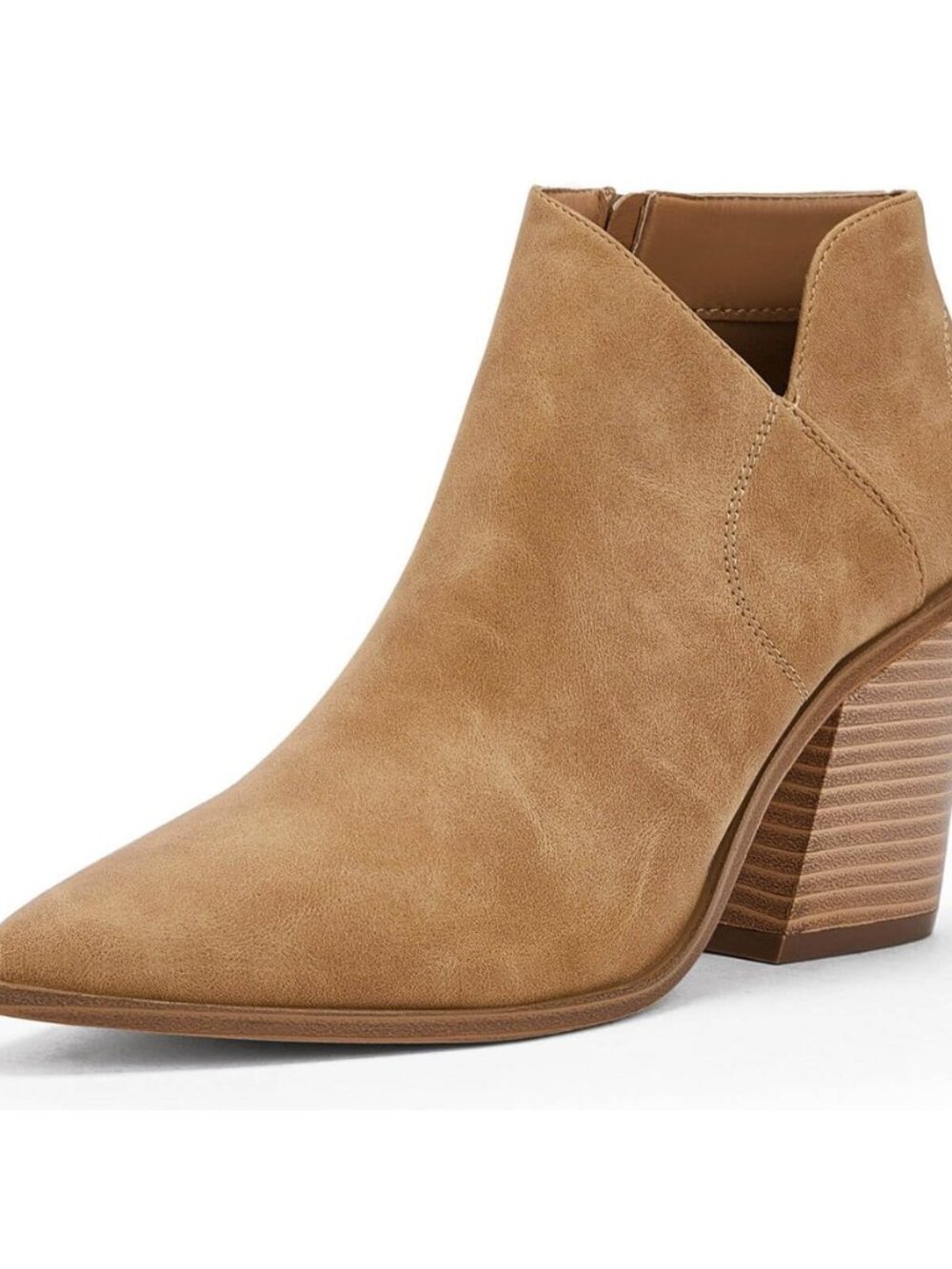 Womens Pointed Toe Ankle Boots Block Stacked Chunky Heel Cutout Side Zipper Fall